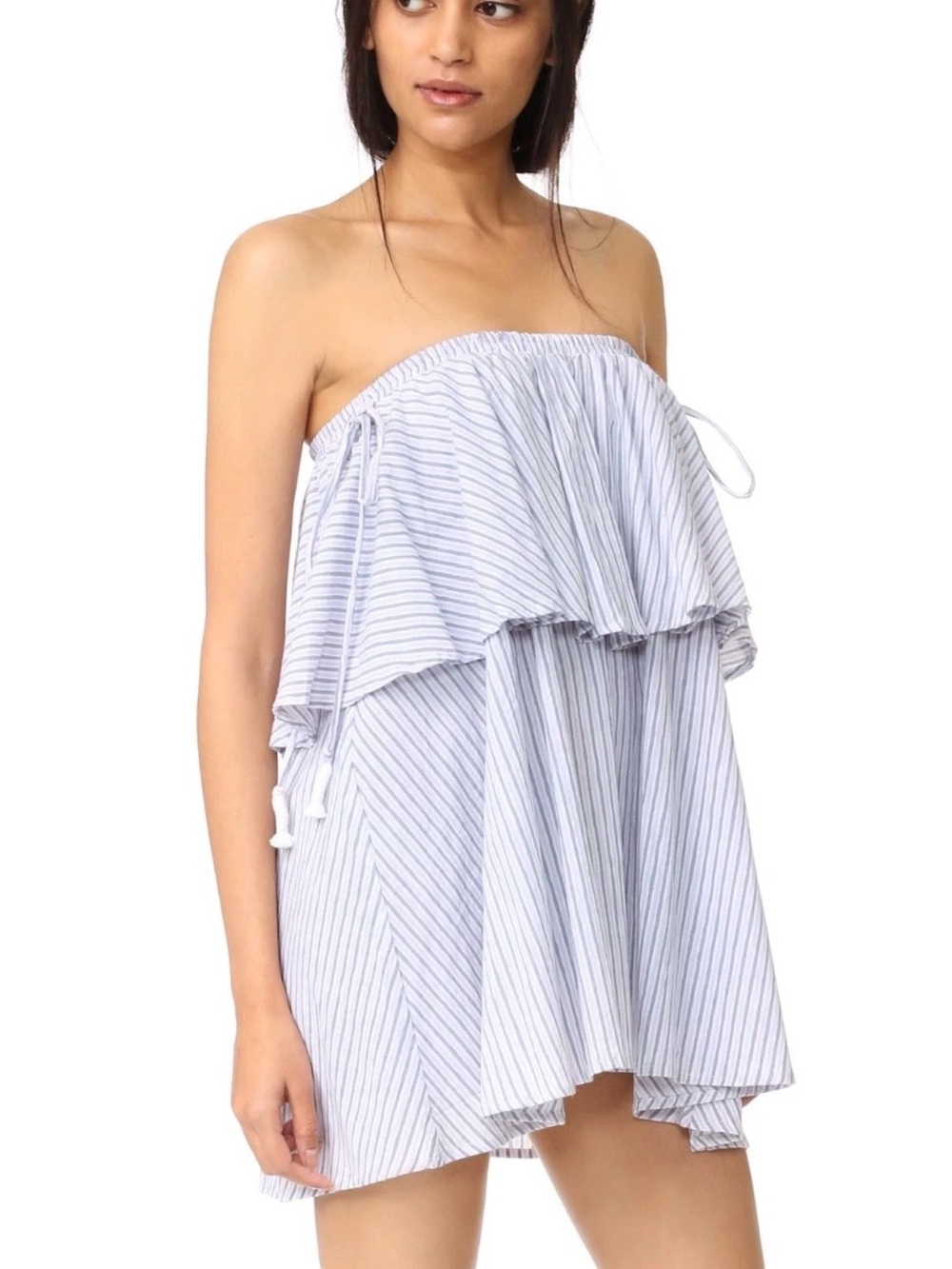 FAITHFULL THE BRAND Madrid Ruffle Stripe Mini Dress Skirt US 4/Small Blue Stripe